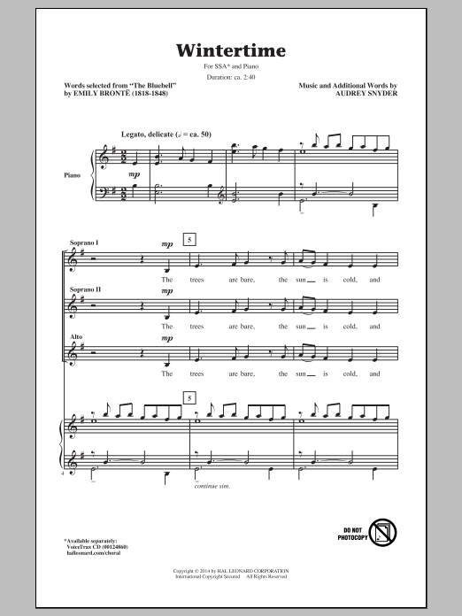 Audrey Snyder Wintertime sheet music notes and chords arranged for SSA Choir