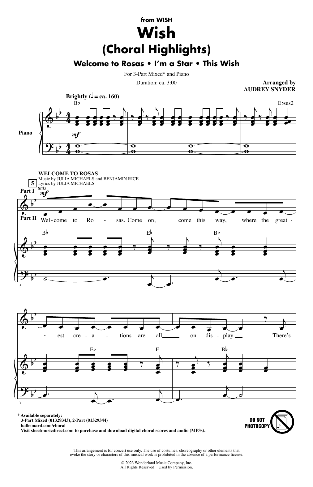 Audrey Snyder Wish (Choral Highlights) sheet music notes and chords arranged for 3-Part Mixed Choir