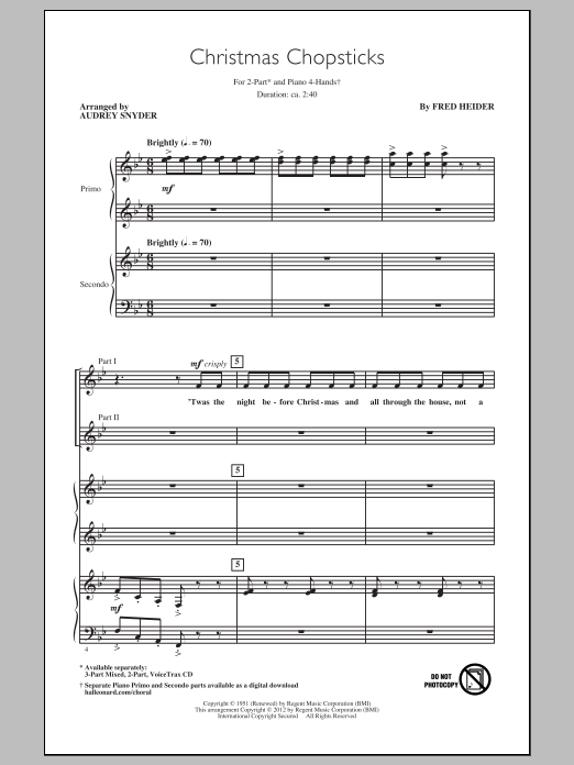 Audrey Snyder Christmas Chopsticks sheet music notes and chords arranged for 3-Part Mixed Choir