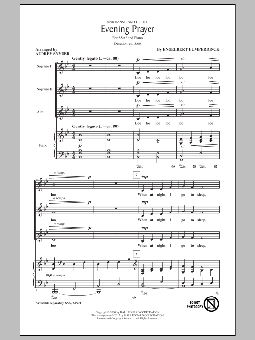 Audrey Snyder Evening Prayer sheet music notes and chords arranged for SSA Choir