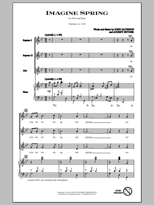 Audrey Snyder Imagine Spring sheet music notes and chords arranged for SSA Choir