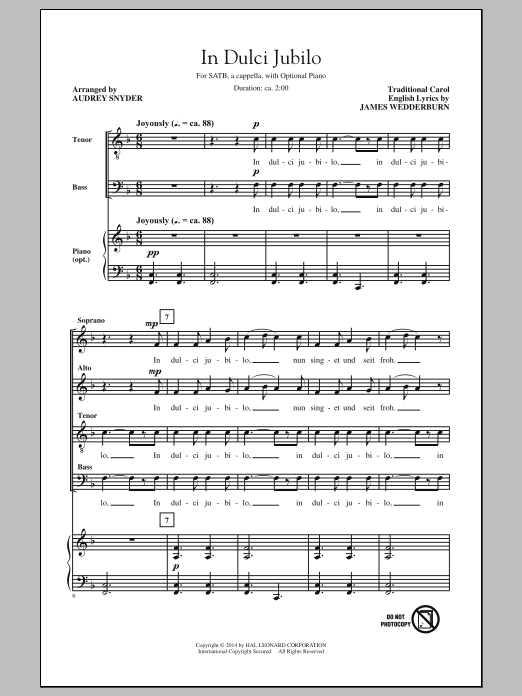 Audrey Snyder In Dulci Jubilo sheet music notes and chords arranged for SATB Choir