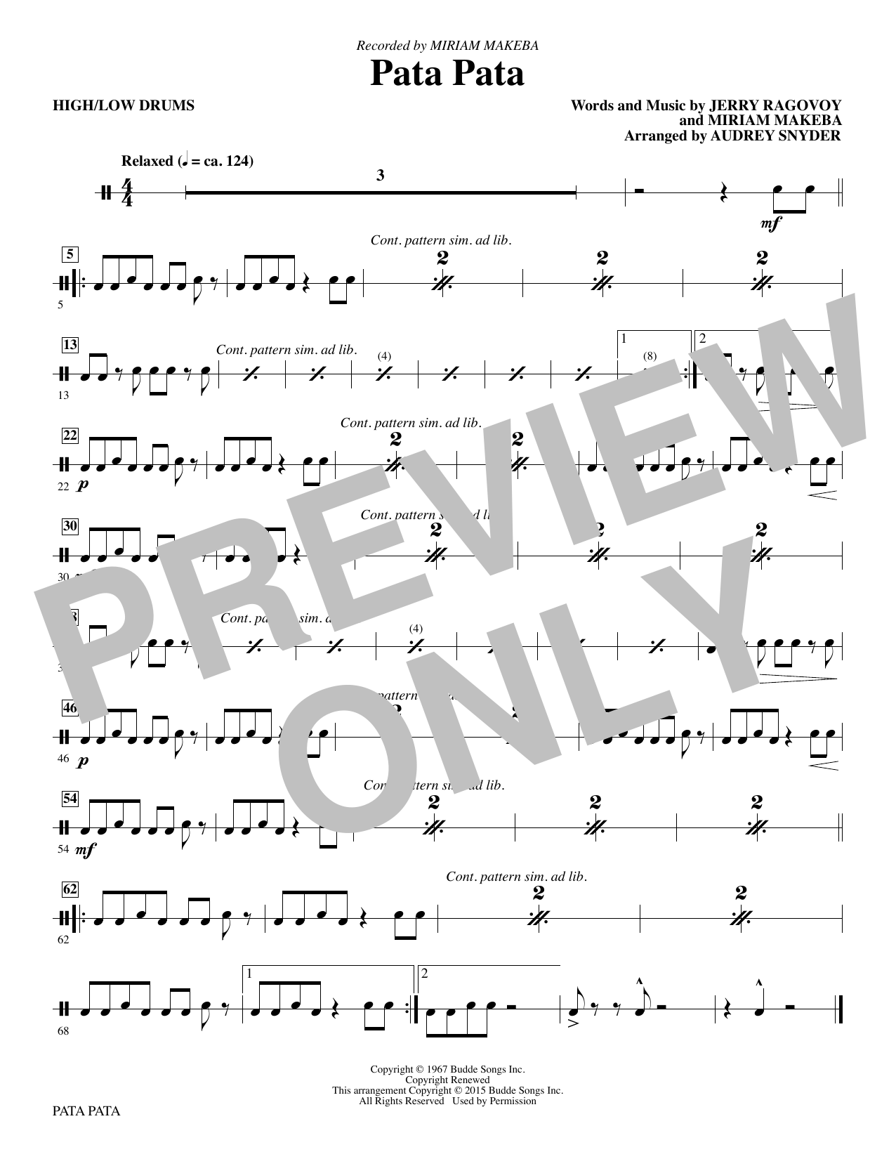 Audrey Snyder Pata Pata - Drums sheet music notes and chords. Download Printable PDF.