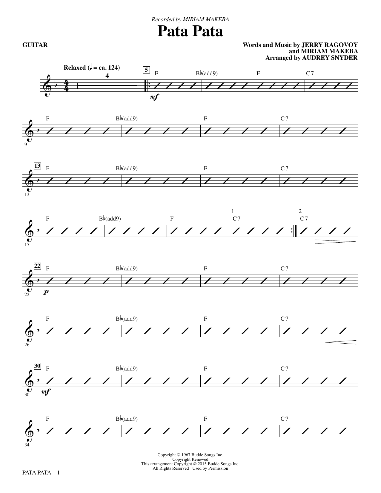 Audrey Snyder Pata Pata - Guitar sheet music notes and chords. Download Printable PDF.