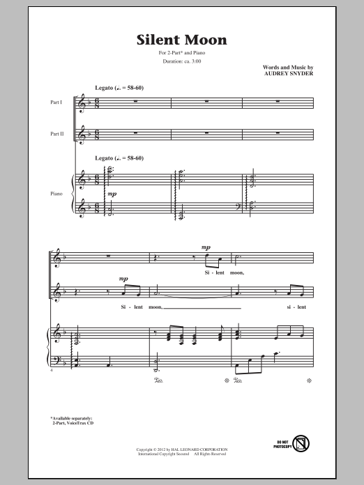 Audrey Snyder Silent Moon sheet music notes and chords arranged for 2-Part Choir