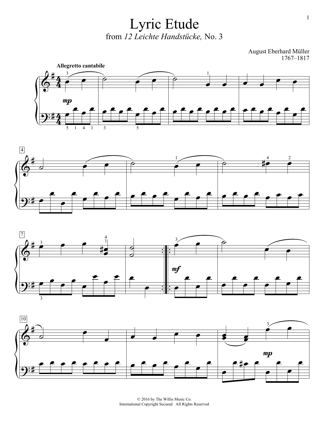 August Eberhard Muller Lyric Etude sheet music notes and chords arranged for Educational Piano