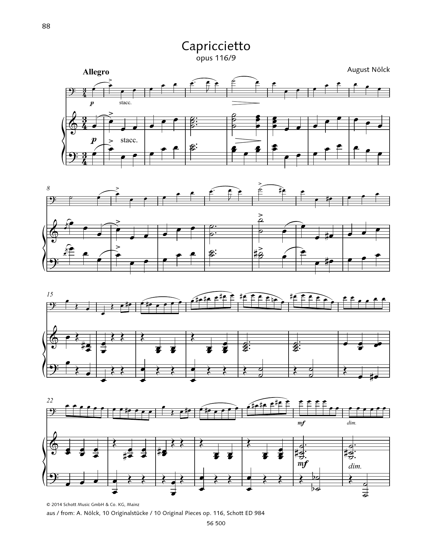 August Nölck Capriccietto sheet music notes and chords arranged for String Solo