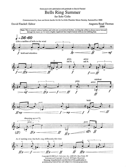 Augusta Read Thomas Bells Ring Summer sheet music notes and chords arranged for Cello Solo
