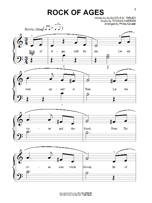 Augustus M. Toplady Rock Of Ages (arr. Phillip Keveren) sheet music notes and chords arranged for Big Note Piano