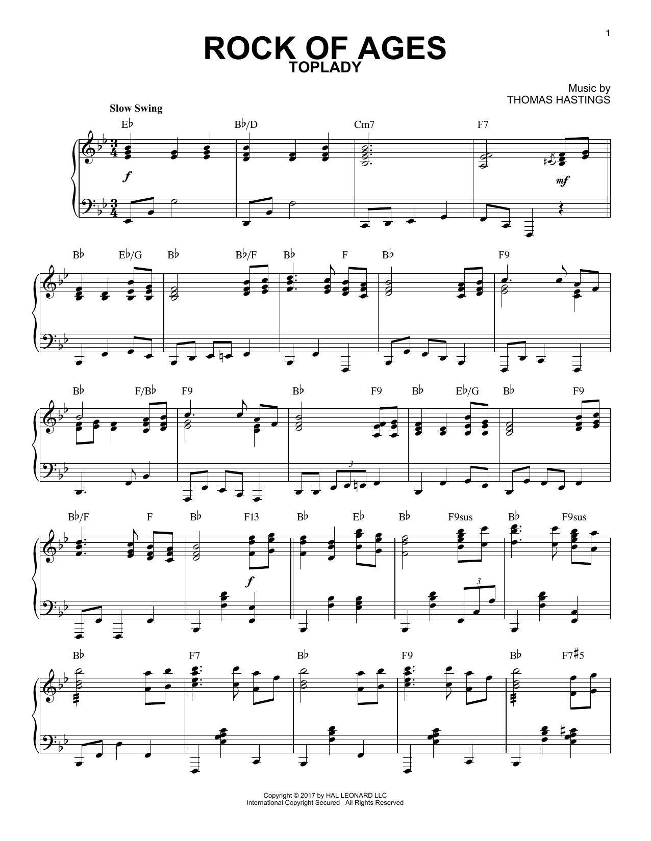 Augustus M. Toplady Rock Of Ages [Jazz version] sheet music notes and chords arranged for Piano Solo