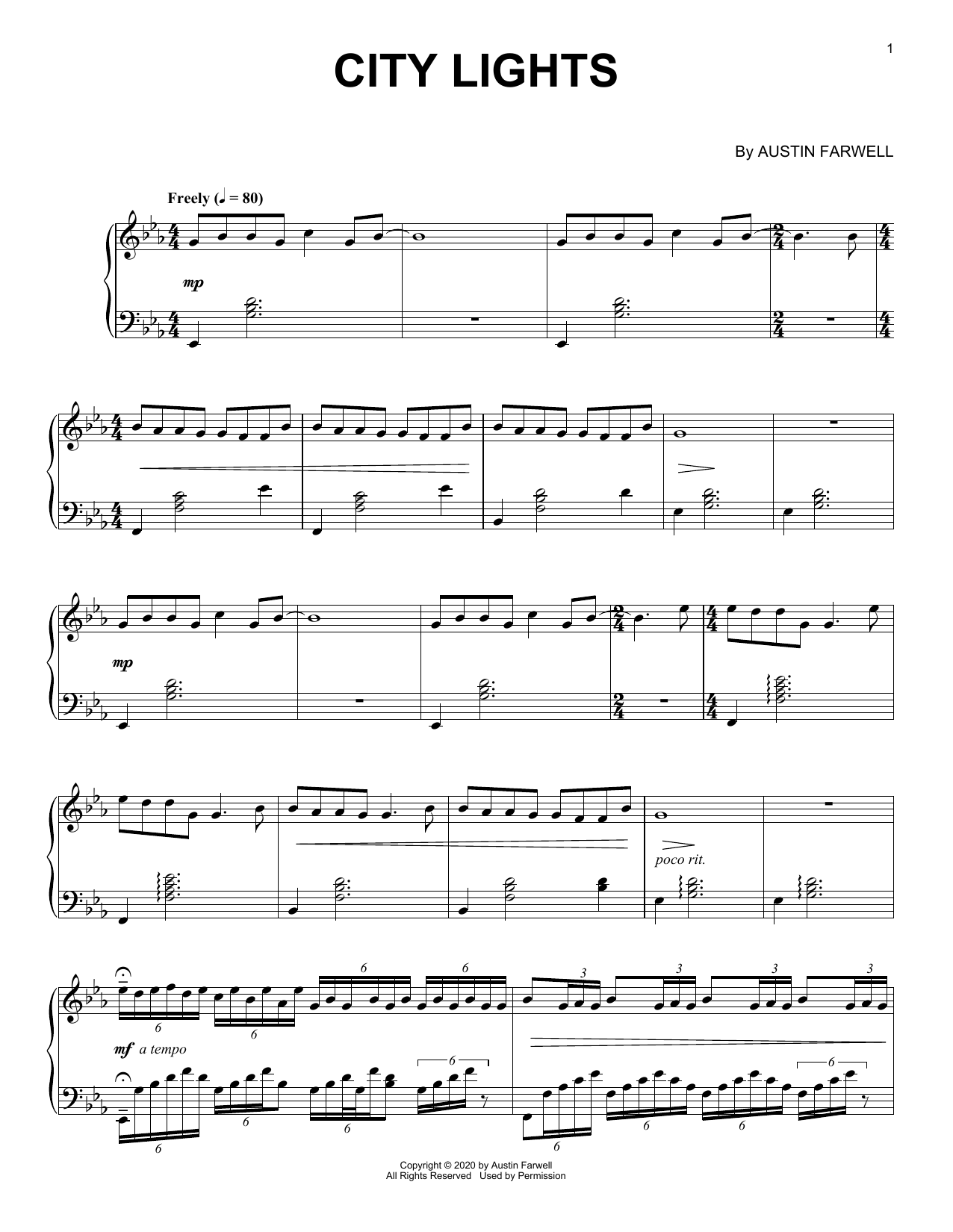 Austin Farwell City Lights sheet music notes and chords arranged for Piano Solo