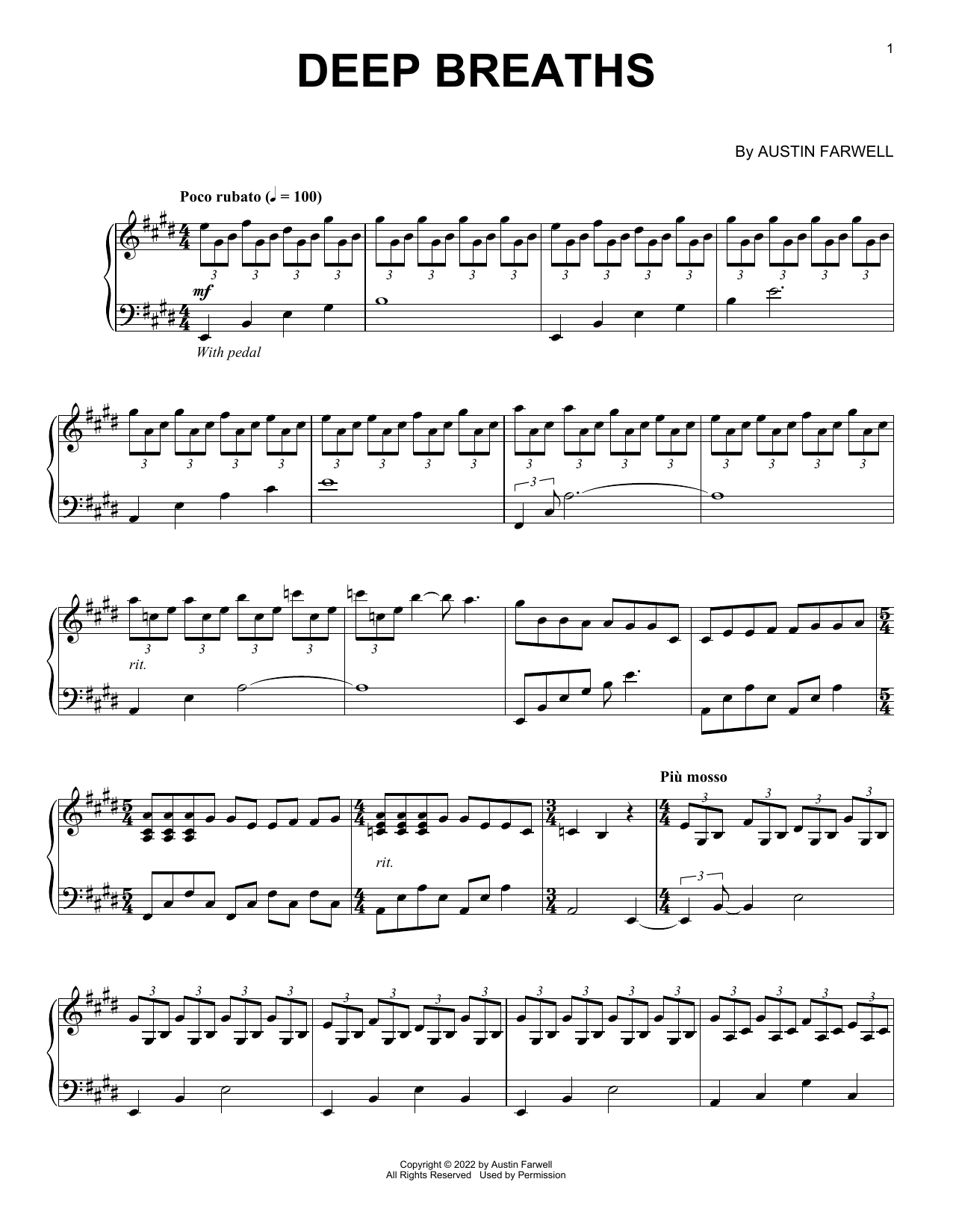 Austin Farwell Deep Breaths sheet music notes and chords arranged for Piano Solo