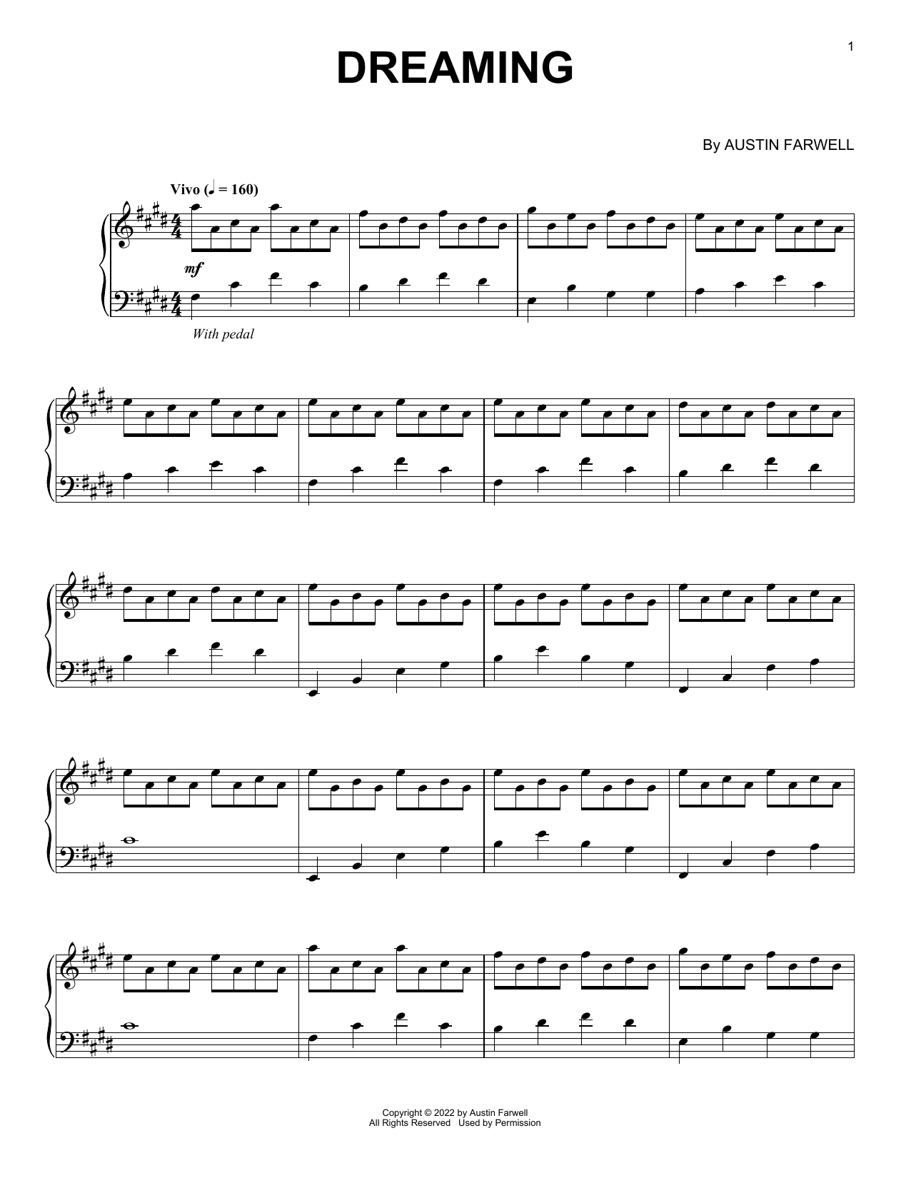 Austin Farwell Dreaming sheet music notes and chords arranged for Piano Solo