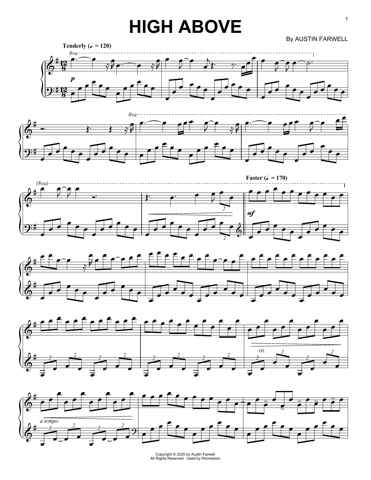 Austin Farwell High Above sheet music notes and chords arranged for Piano Solo