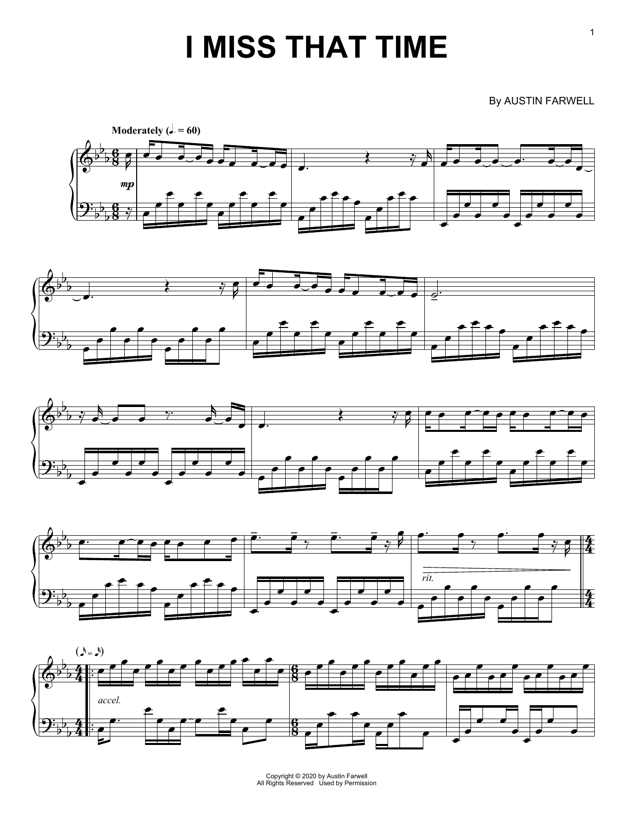 Austin Farwell I Miss That Time sheet music notes and chords arranged for Piano Solo