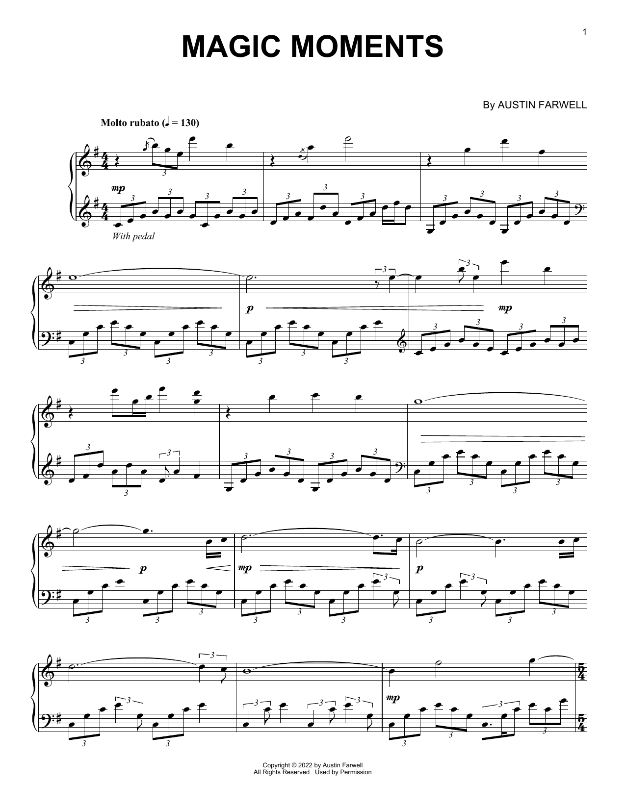Austin Farwell Magic Moments sheet music notes and chords arranged for Piano Solo