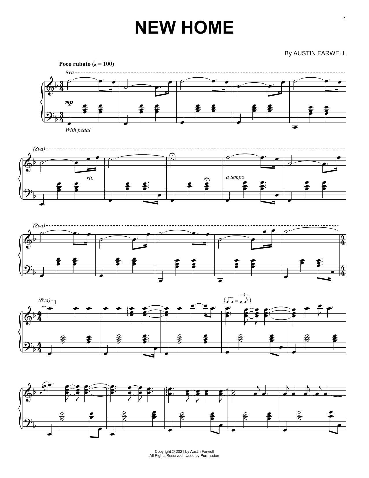 Austin Farwell New Home sheet music notes and chords arranged for Piano Solo