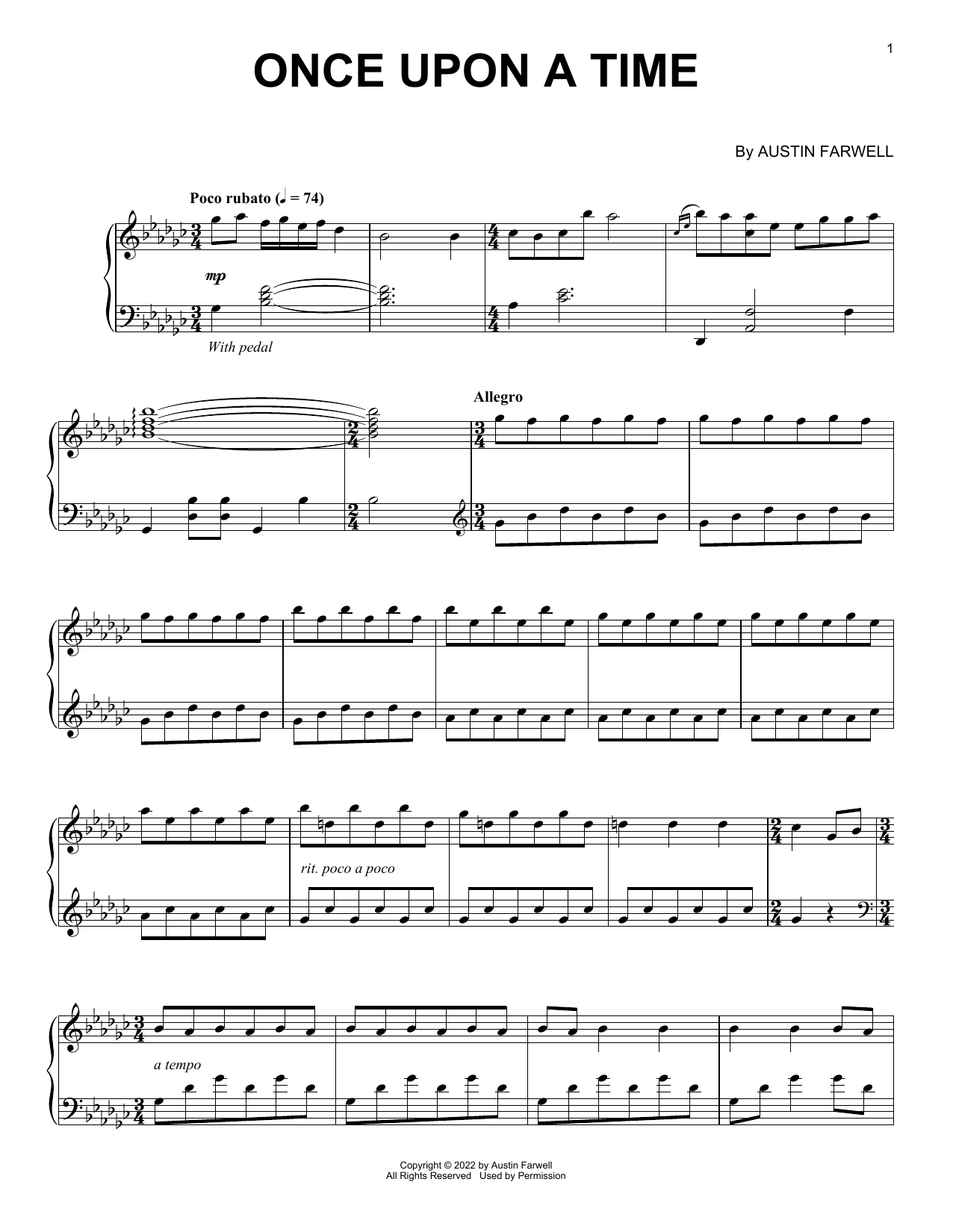 Austin Farwell Once Upon A Time sheet music notes and chords arranged for Piano Solo