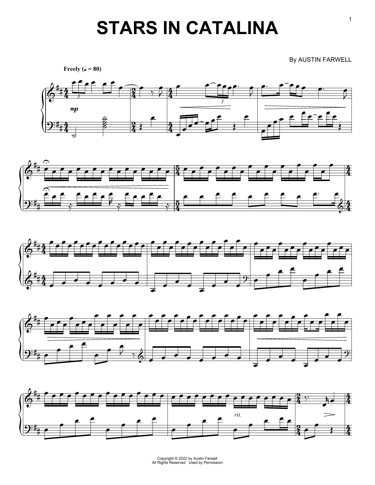 Austin Farwell Stars In Catalina sheet music notes and chords arranged for Piano Solo