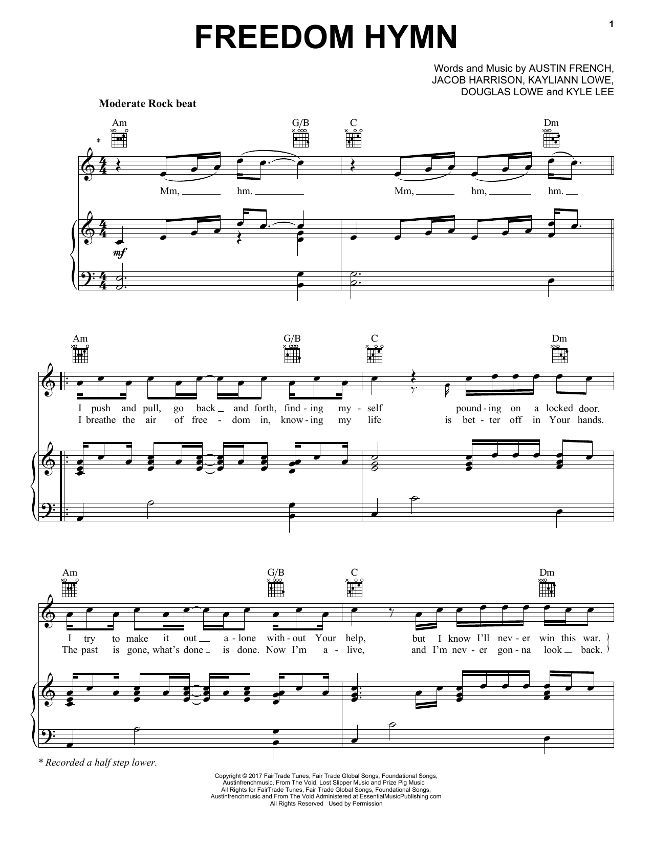 Austin French Freedom Hymn sheet music notes and chords arranged for Piano, Vocal & Guitar Chords (Right-Hand Melody)
