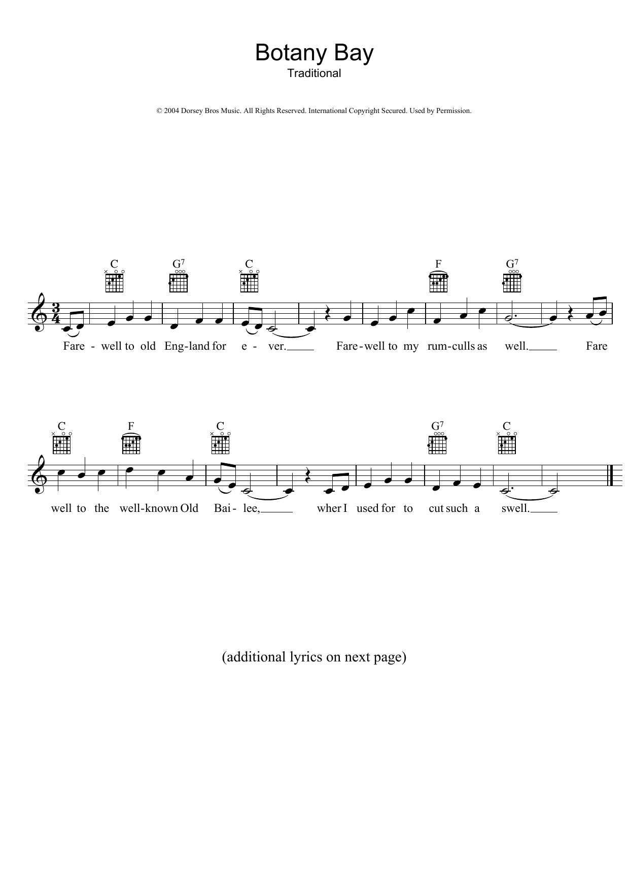 Australian Folksong Botany Bay sheet music notes and chords arranged for Lead Sheet / Fake Book