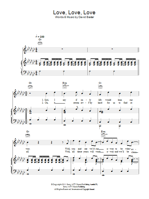 Avalanche City Love, Love, Love sheet music notes and chords arranged for Piano, Vocal & Guitar Chords