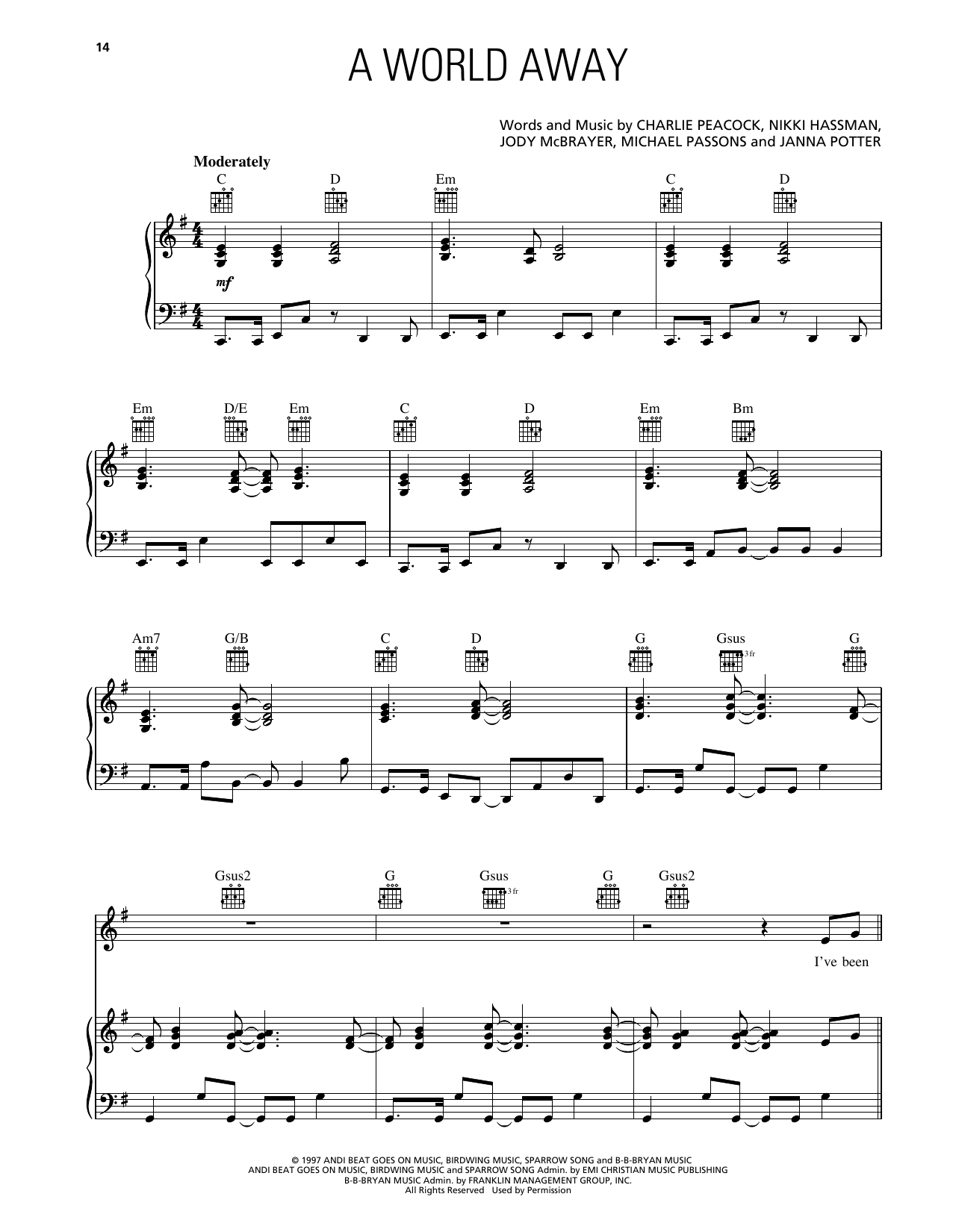 Avalon A World Away sheet music notes and chords arranged for Piano, Vocal & Guitar Chords (Right-Hand Melody)