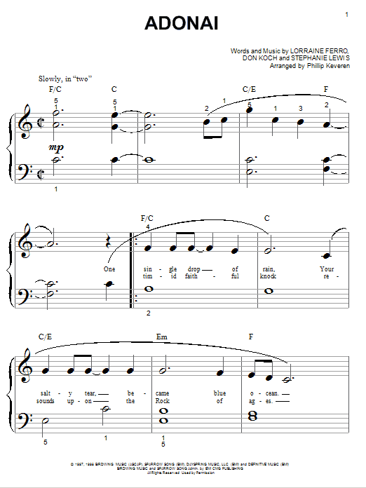 Avalon Adonai (arr. Phillip Keveren) sheet music notes and chords arranged for Big Note Piano