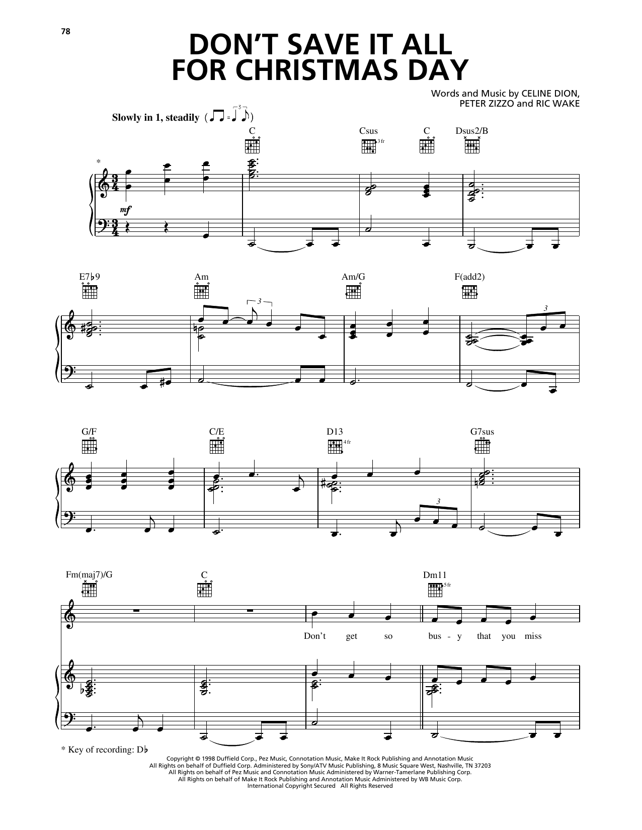 Avalon Don't Save It All For Christmas Day sheet music notes and chords arranged for Piano, Vocal & Guitar Chords (Right-Hand Melody)