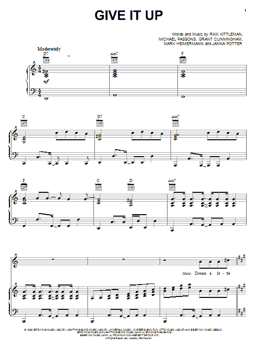 Avalon Give It Up sheet music notes and chords arranged for Piano, Vocal & Guitar Chords (Right-Hand Melody)