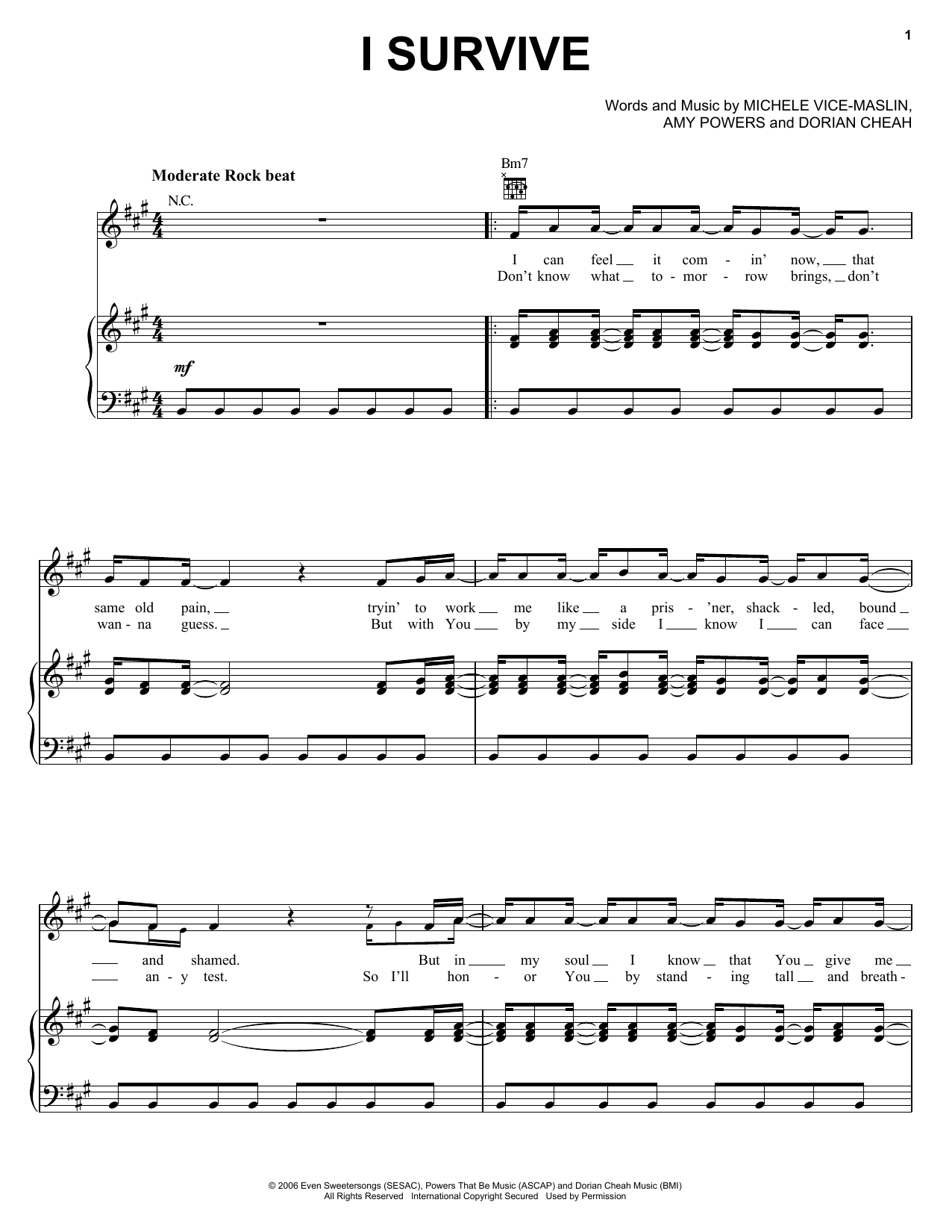 Avalon I Survive sheet music notes and chords arranged for Piano, Vocal & Guitar Chords (Right-Hand Melody)