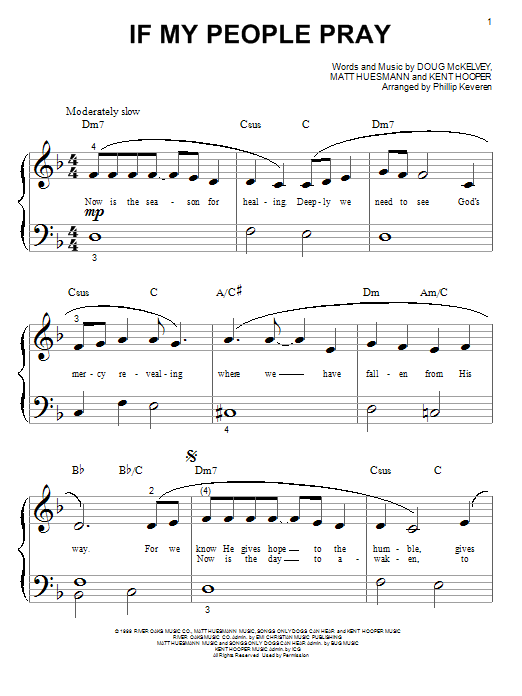 Avalon If My People Pray (arr. Phillip Keveren) sheet music notes and chords arranged for Big Note Piano