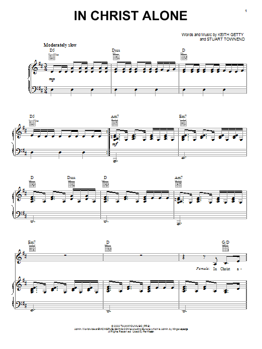 Avalon In Christ Alone sheet music notes and chords arranged for Piano, Vocal & Guitar Chords (Right-Hand Melody)