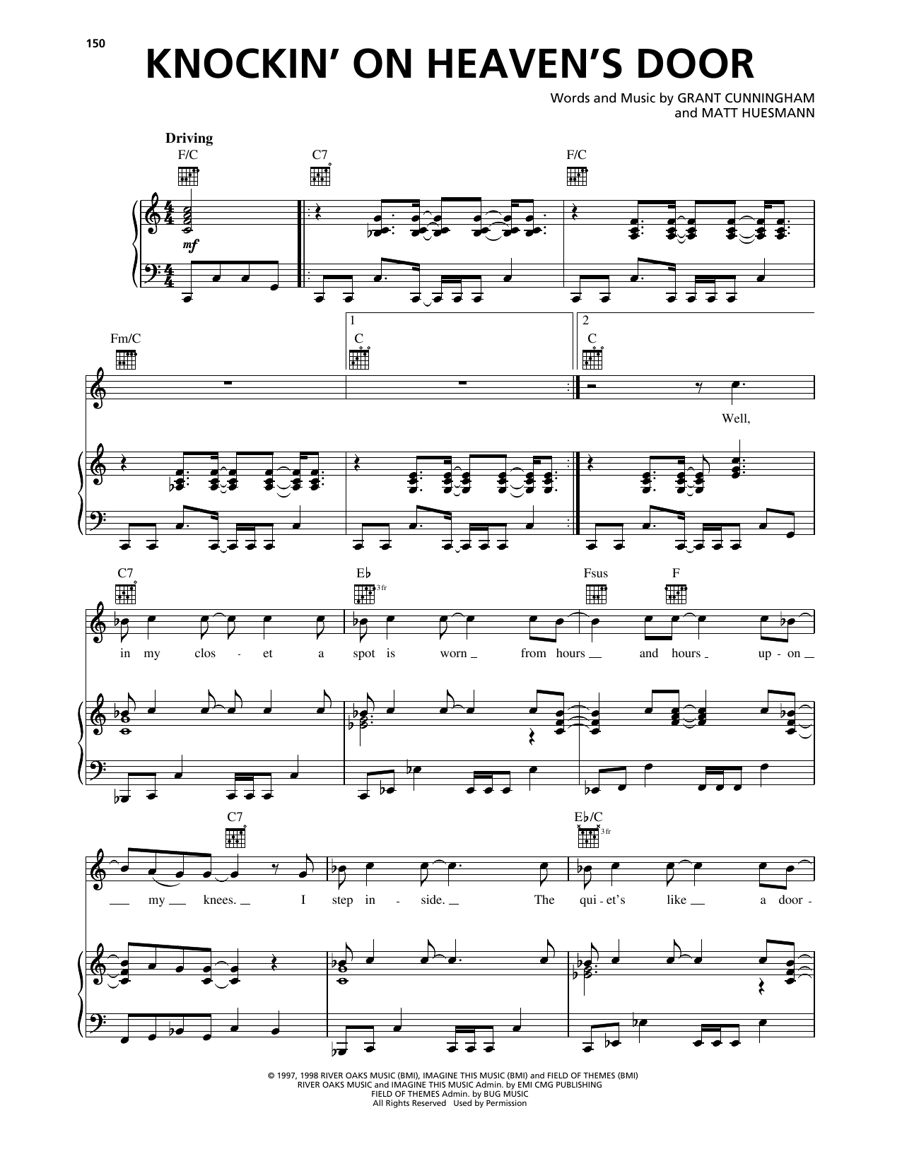 Avalon Knockin' On Heaven's Door sheet music notes and chords arranged for Piano, Vocal & Guitar Chords (Right-Hand Melody)