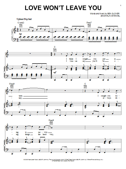 Avalon Love Won't Leave You sheet music notes and chords arranged for Piano, Vocal & Guitar Chords (Right-Hand Melody)