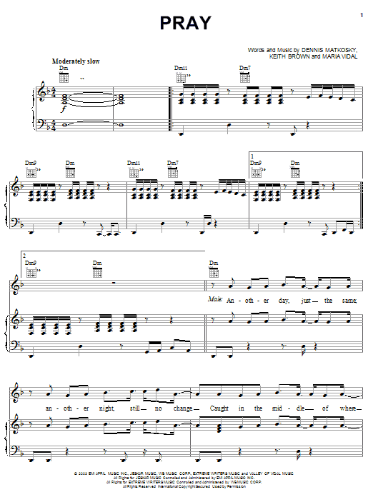 Avalon Pray sheet music notes and chords arranged for Piano, Vocal & Guitar Chords (Right-Hand Melody)