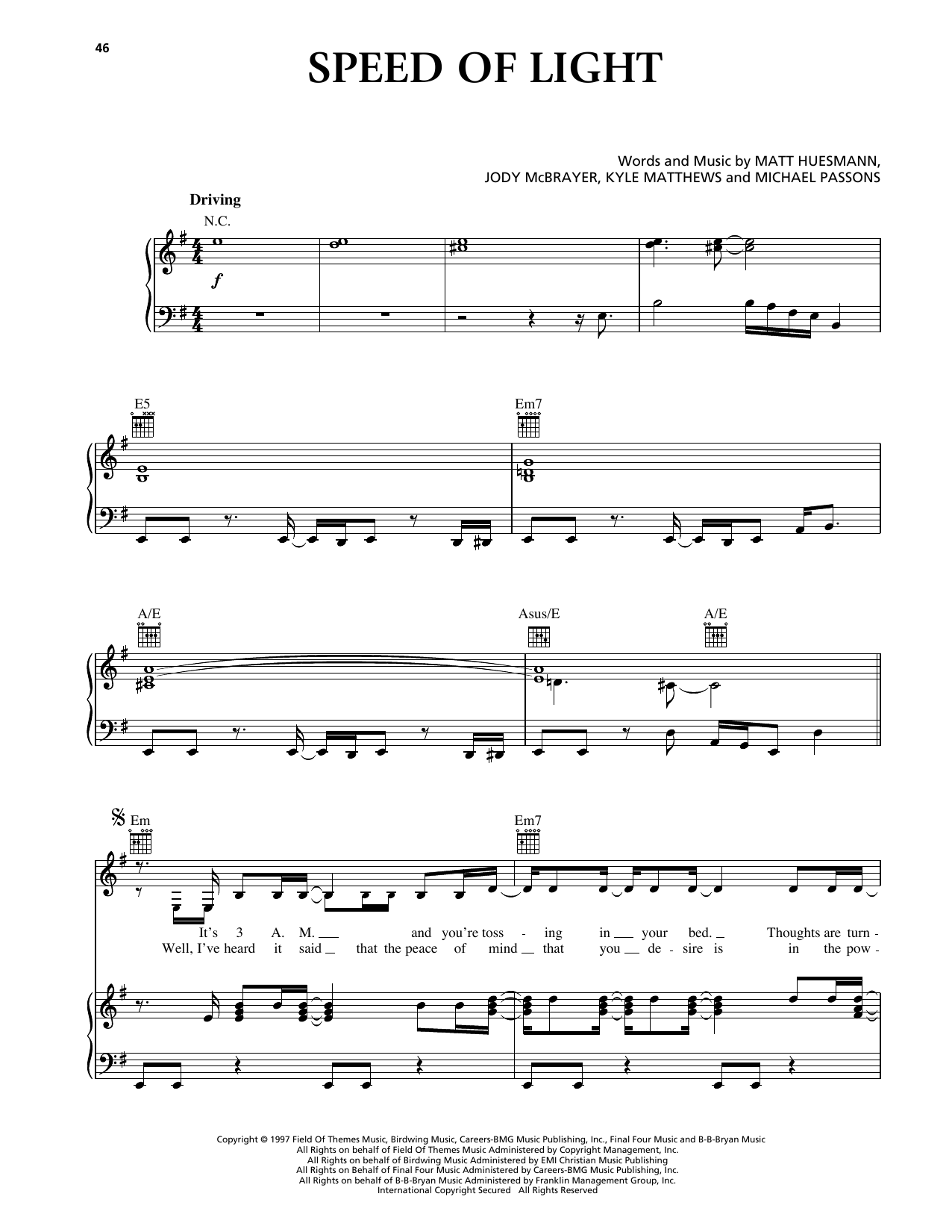 Avalon Speed Of Light sheet music notes and chords arranged for Piano, Vocal & Guitar Chords (Right-Hand Melody)