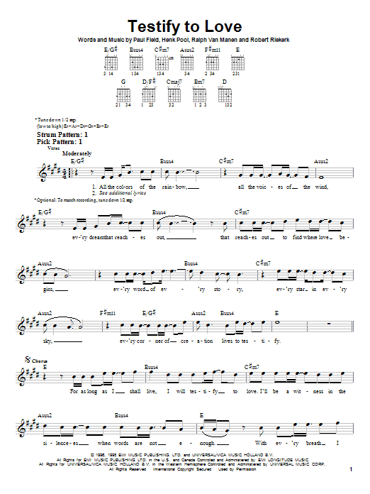 Avalon Testify To Love sheet music notes and chords arranged for Easy Guitar