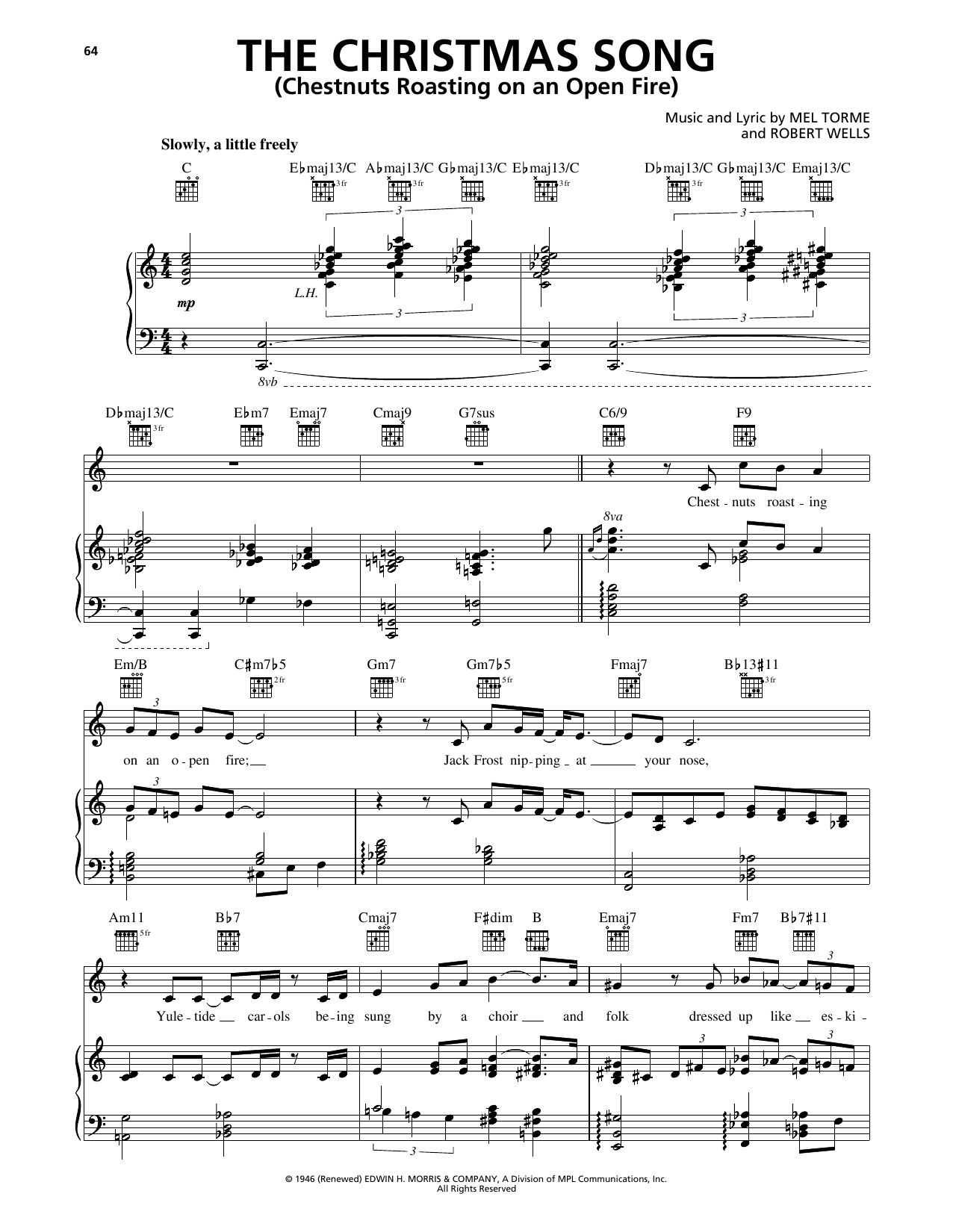 Avalon The Christmas Song (Chestnuts Roasting On An Open Fire) sheet music notes and chords arranged for Piano, Vocal & Guitar Chords (Right-Hand Melody)