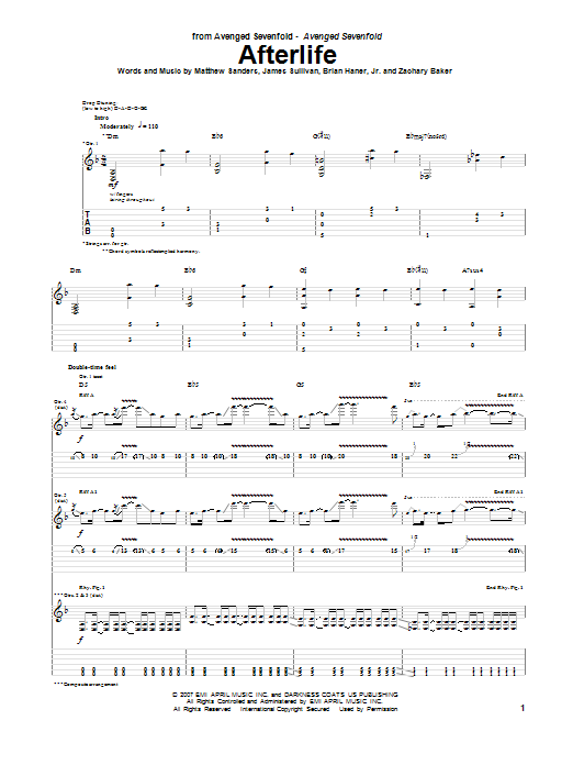 Avenged Sevenfold Afterlife sheet music notes and chords arranged for Drums Transcription