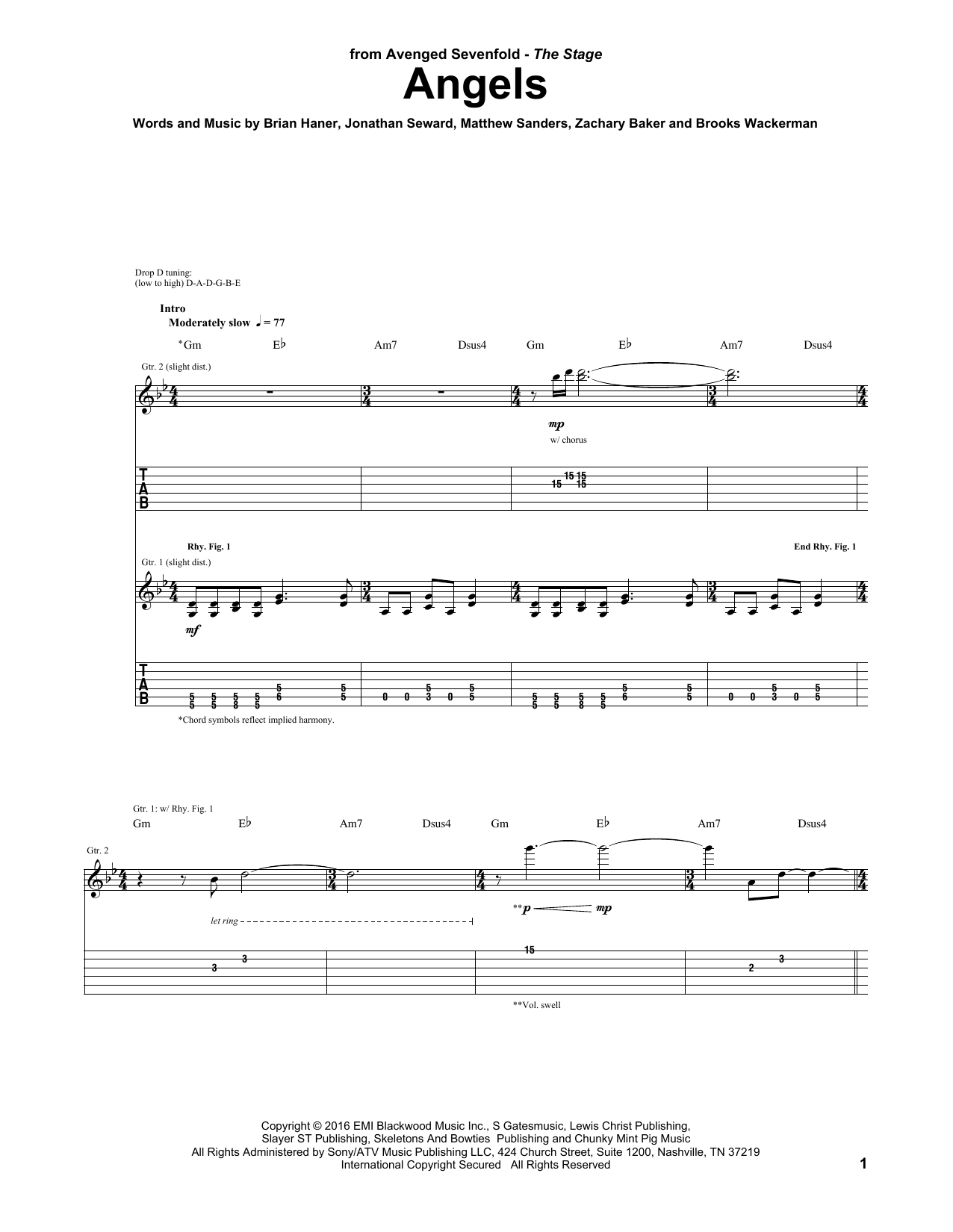 Avenged Sevenfold Angels sheet music notes and chords arranged for Guitar Tab