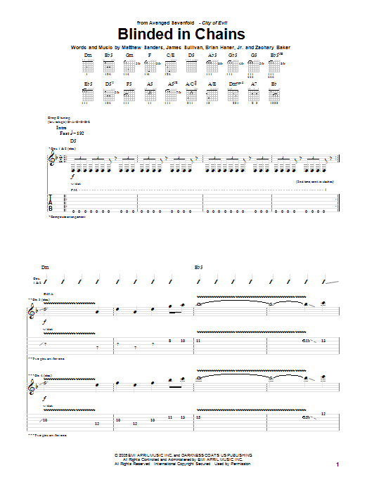Avenged Sevenfold Blinded In Chains sheet music notes and chords arranged for Guitar Tab