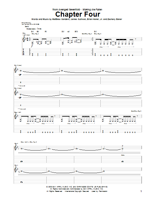 Avenged Sevenfold Chapter Four sheet music notes and chords arranged for Guitar Tab