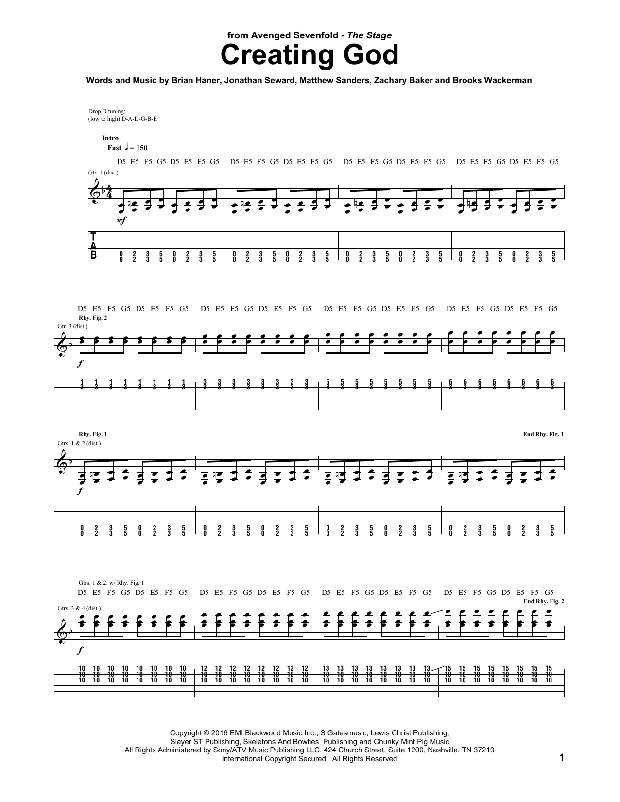 Avenged Sevenfold Creating God sheet music notes and chords arranged for Guitar Tab