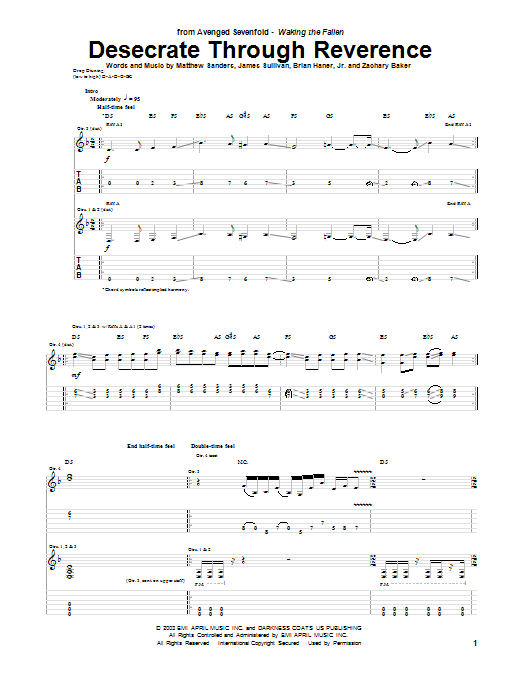 Avenged Sevenfold Desecrate Through Reverance sheet music notes and chords arranged for Guitar Tab