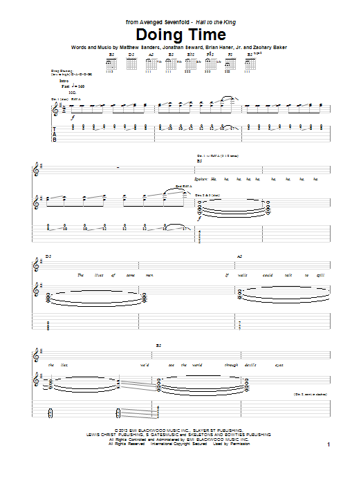 Avenged Sevenfold Doing Time sheet music notes and chords arranged for Guitar Tab