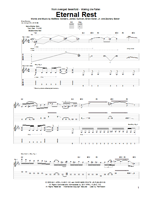 Avenged Sevenfold Eternal Rest sheet music notes and chords arranged for Guitar Tab