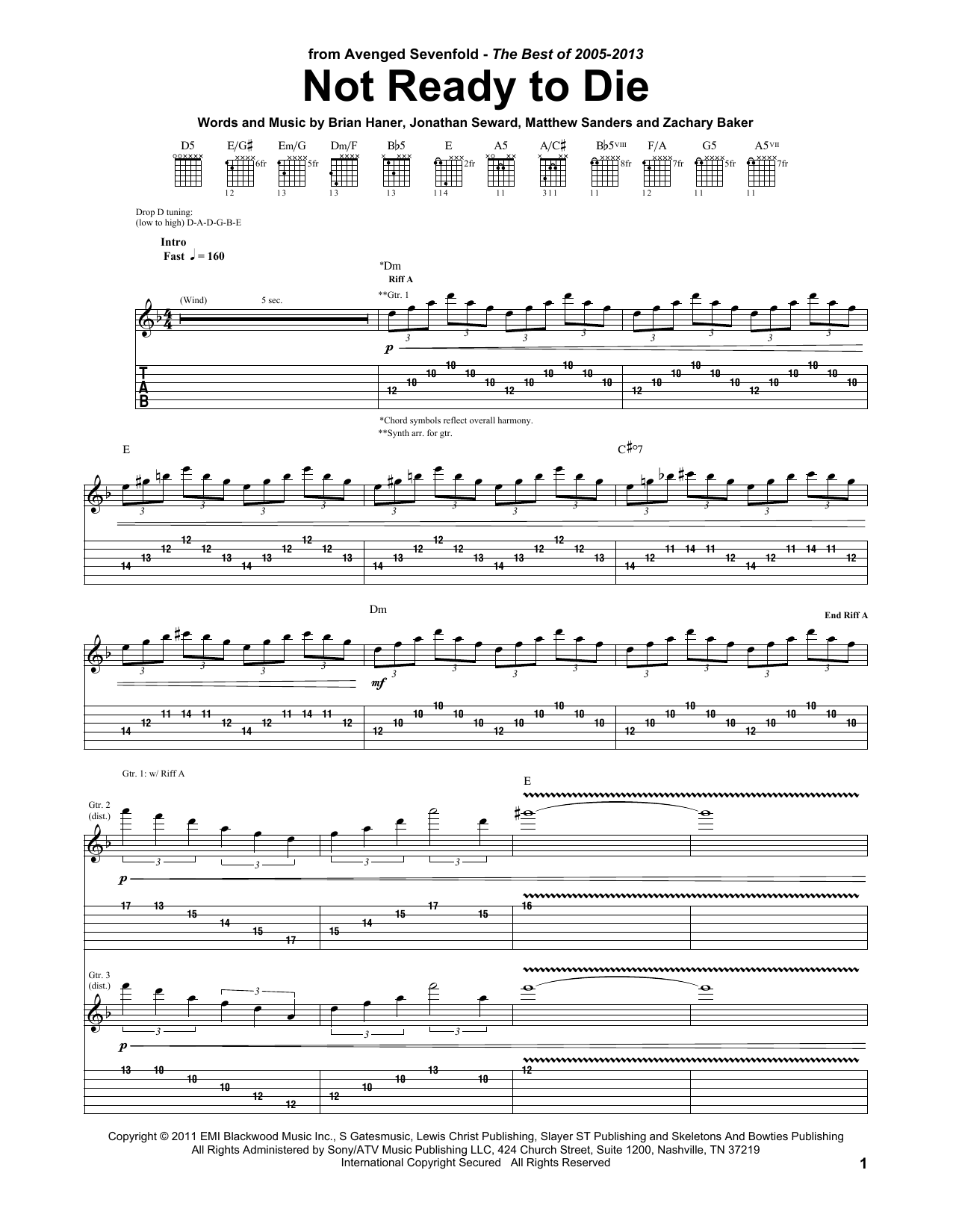 Avenged Sevenfold Not Ready To Die sheet music notes and chords arranged for Guitar Tab