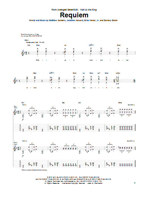 Avenged Sevenfold Requiem sheet music notes and chords arranged for Guitar Tab