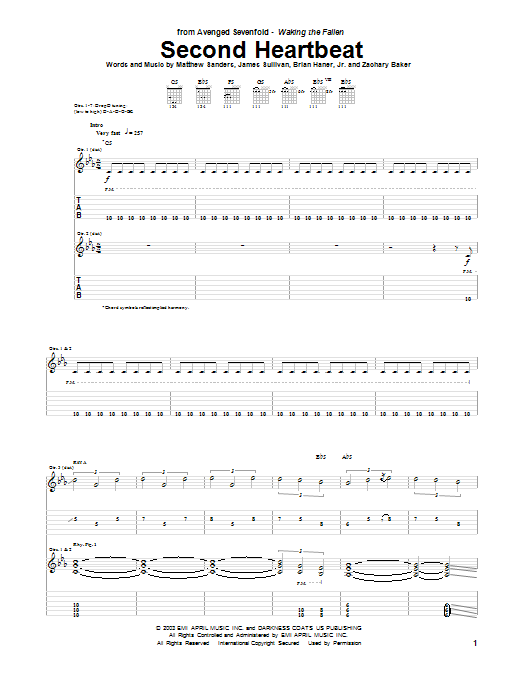Avenged Sevenfold Second Heartbeat sheet music notes and chords arranged for Guitar Tab